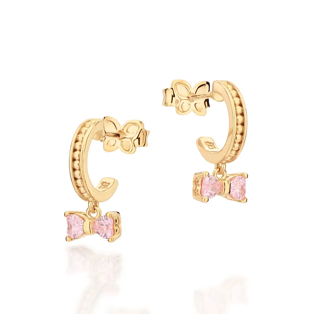 BRINCO MEIA ARGOLA LAÇO BANHADO A OURO 18K COM ZIRCÔNIAS - TAM.ÚNICO 5275360097