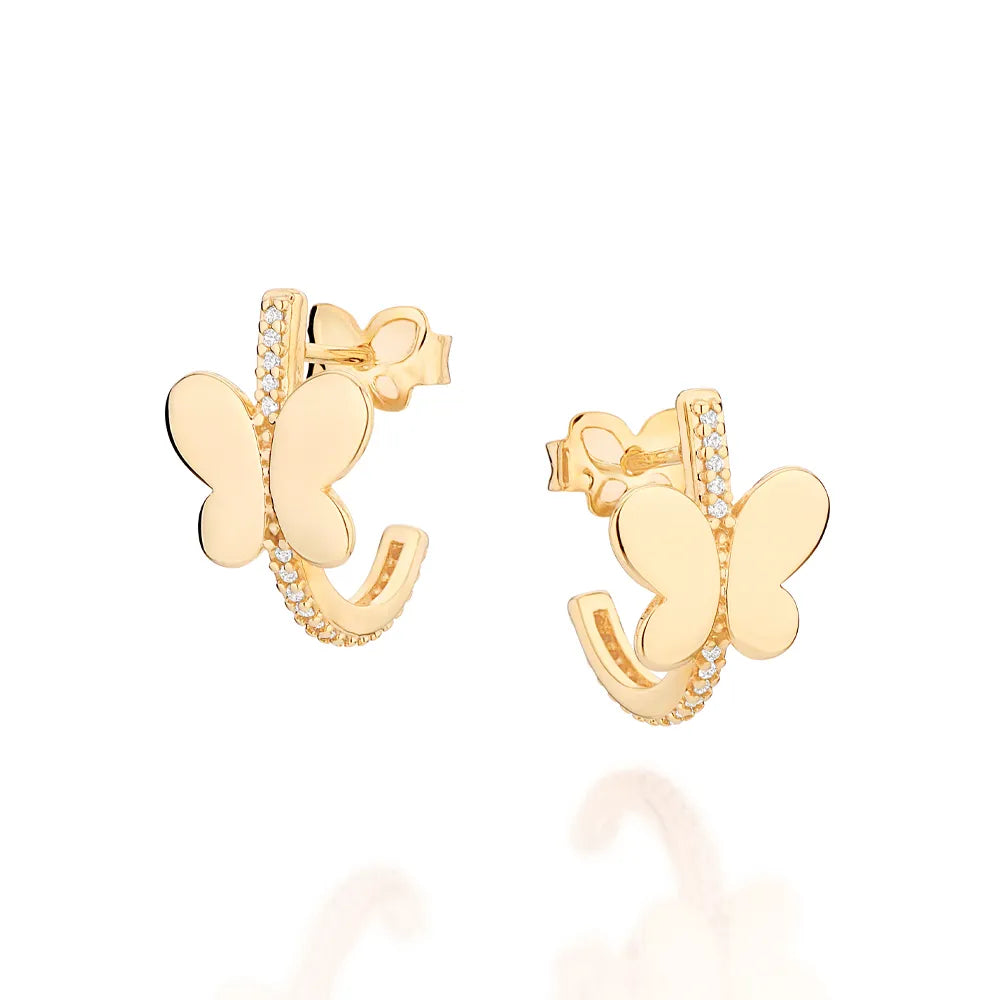 BRINCO MEIA ARGOLA BORBOLETA BANHADO A OURO 18K COM ZIRCÔNIAS - TAM.ÚNICO 5275070006