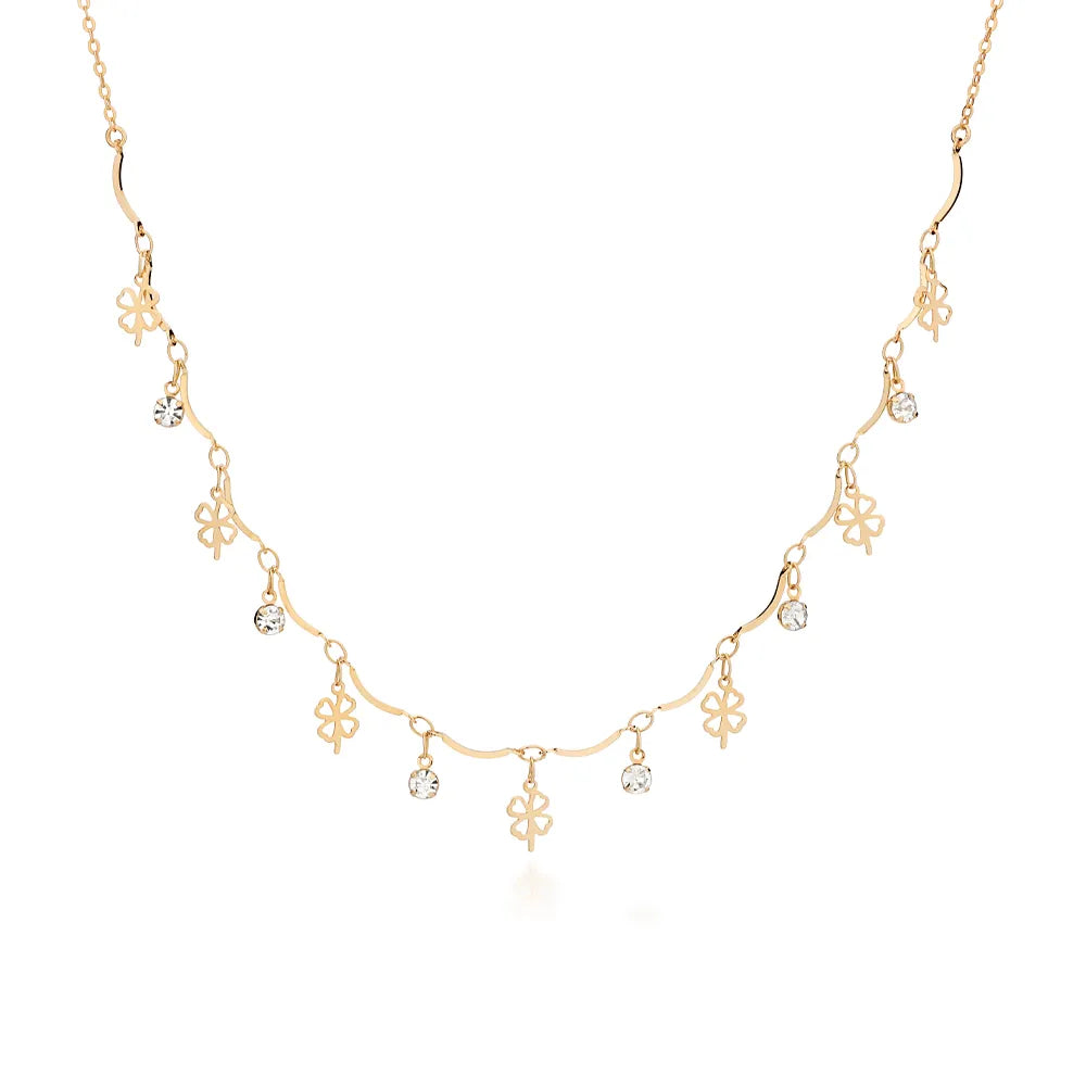 GARGANTILHA TREVO BANHADA A OURO 18K COM CRISTAIS - TAM.45 5326164506