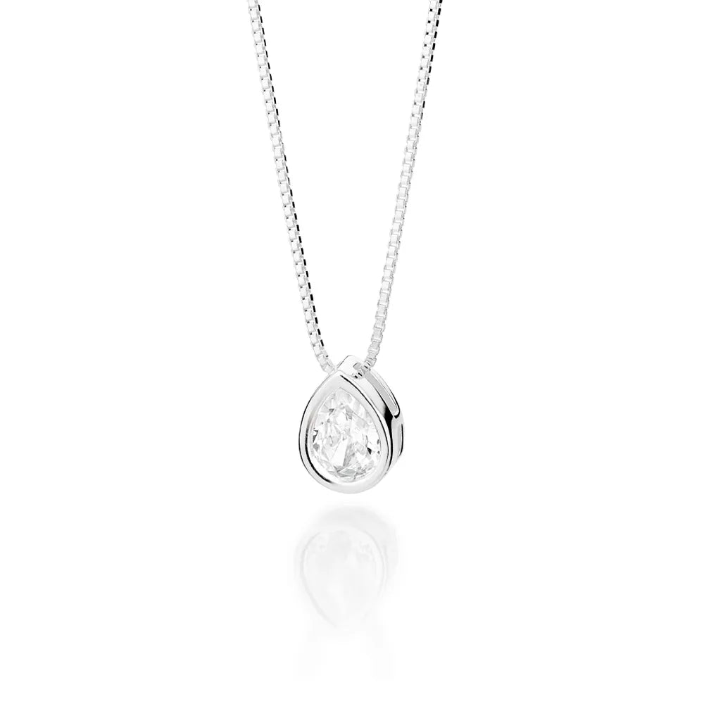 GARGANTILHA DE PRATA MACIÇA 925 COM ZIRCÔNIA GOTA - TAM.45 8301304506