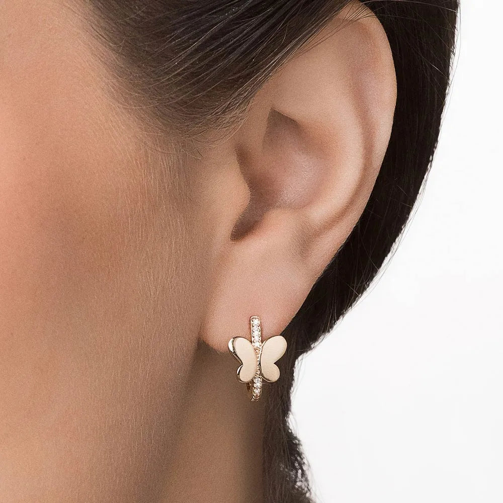 BRINCO MEIA ARGOLA BORBOLETA BANHADO A OURO 18K COM ZIRCÔNIAS - TAM.ÚNICO 5275070006