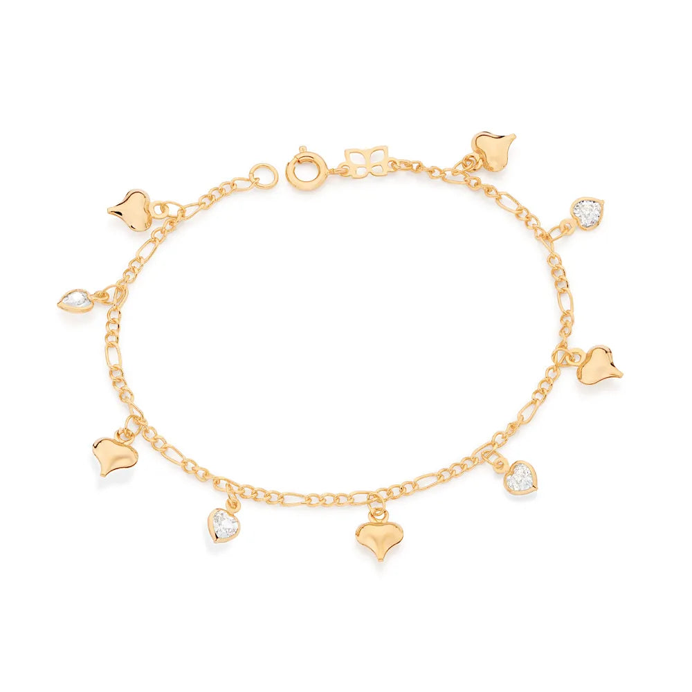 PULSEIRA CORAÇÕES BANHADA A OURO 18K COM ZIRCÔNIAS - TAM.18 5522181806 5522181806