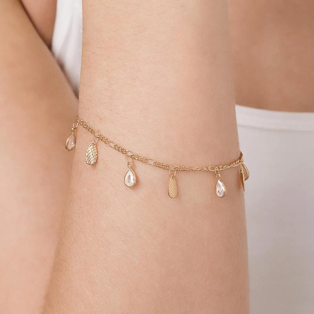 PULSEIRA GOTAS BANHADA A OURO 18K COM ZIRCÔNIAS - TAM.18 5522191806 5522191806