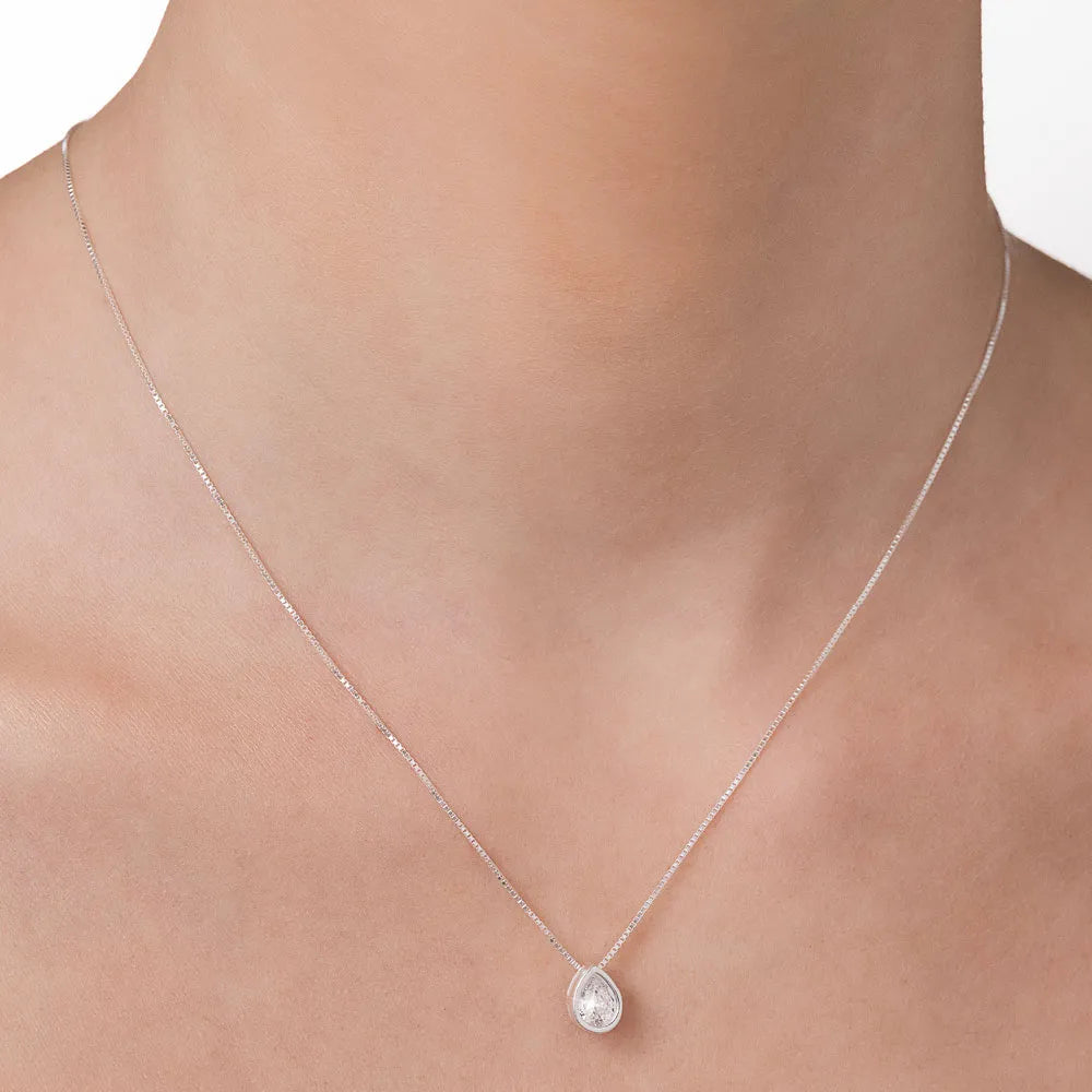 GARGANTILHA DE PRATA MACIÇA 925 COM ZIRCÔNIA GOTA - TAM.45 8301304506